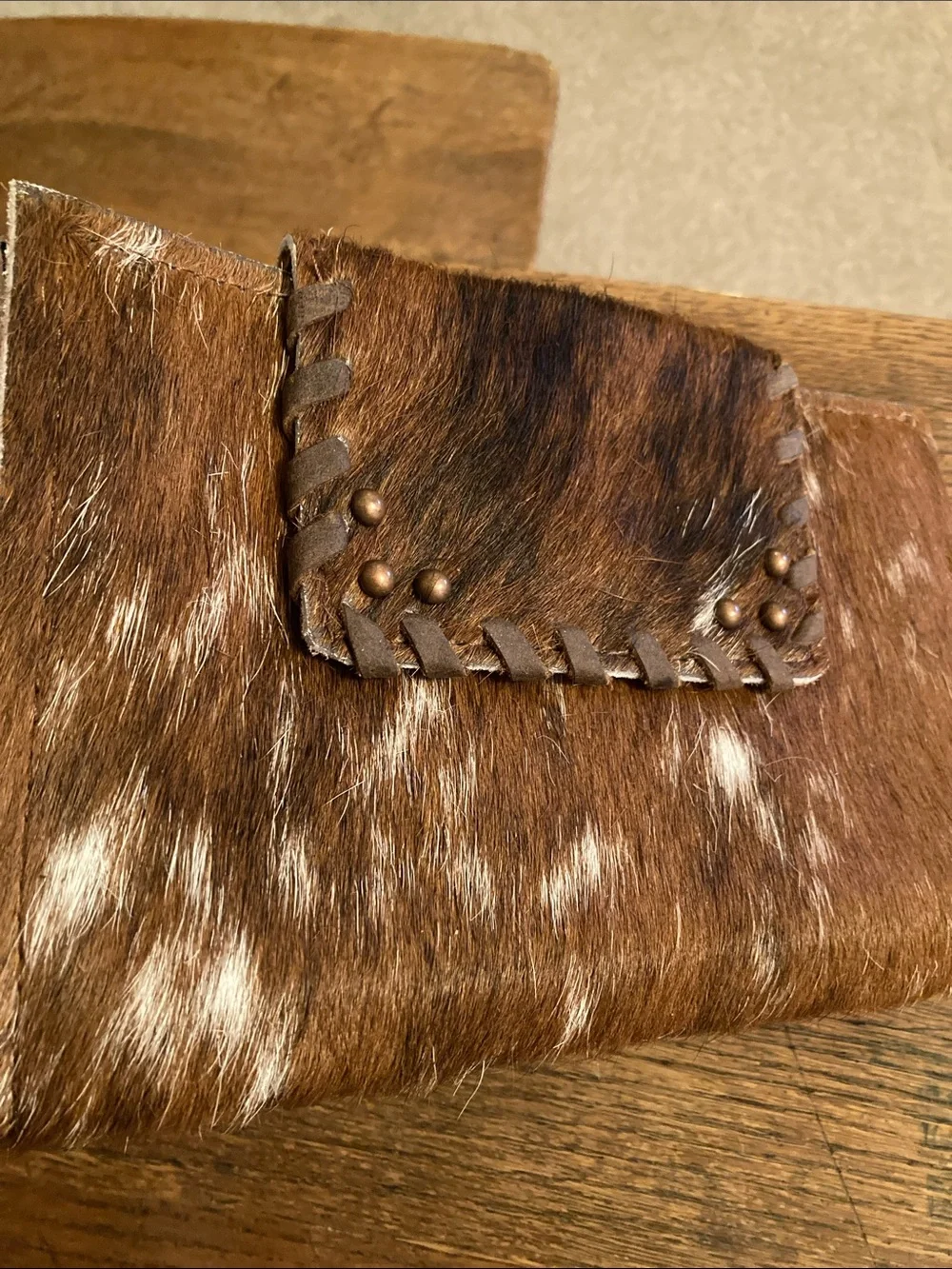 Hair on Hide & Leather Large Bifold Portfolio Wallet Like New!